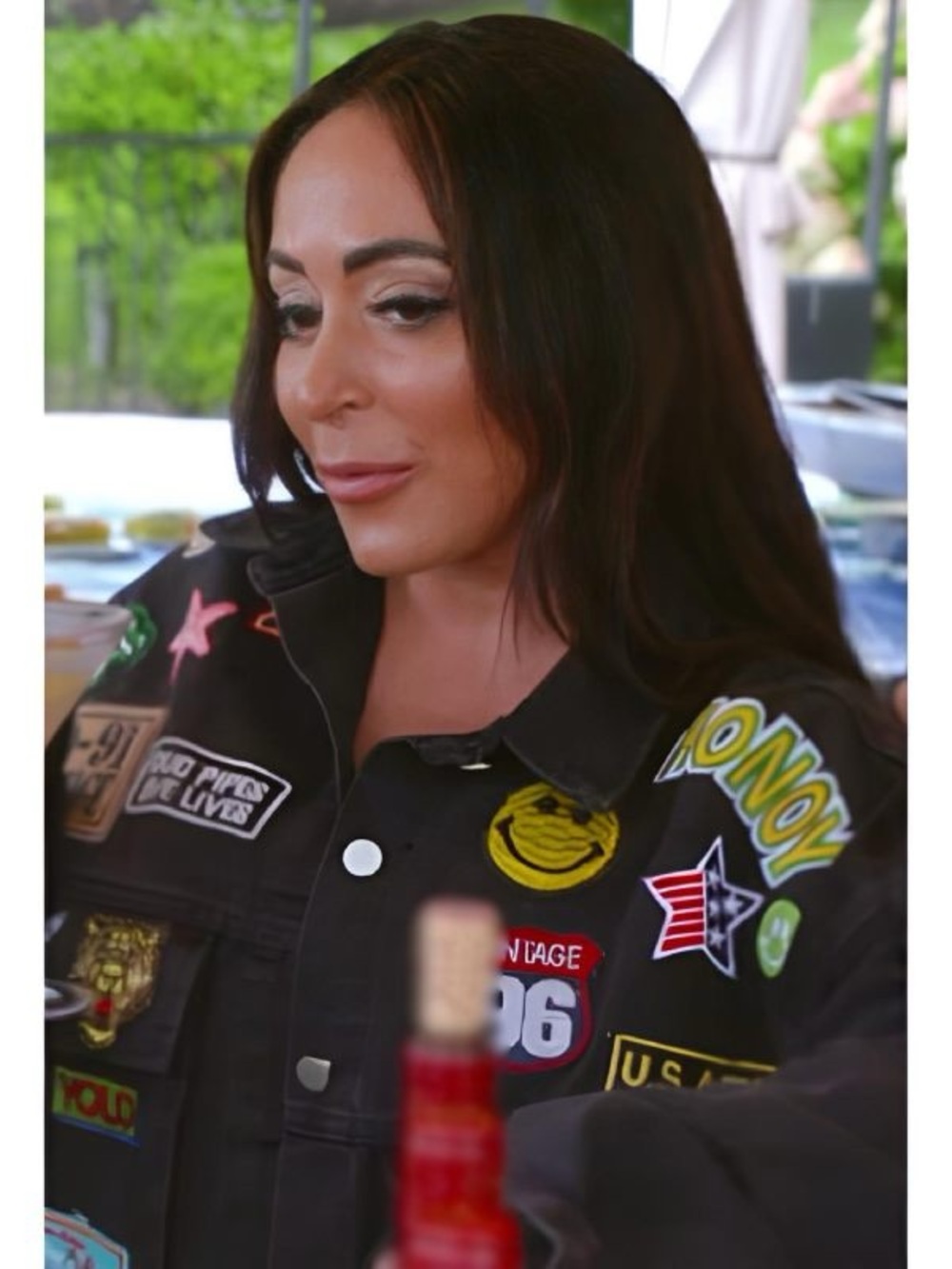 Jersey Shore Family Vacation S09 Angelina Pivarnick Black Multi Patch Jacket